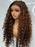 Luxe SDD Wigs 26” Brown Piano Ombre Curls 5x5 Glue-less Closure Lace Front 100% Human Hair Soft Comfortable for Daily Wear Natural Look