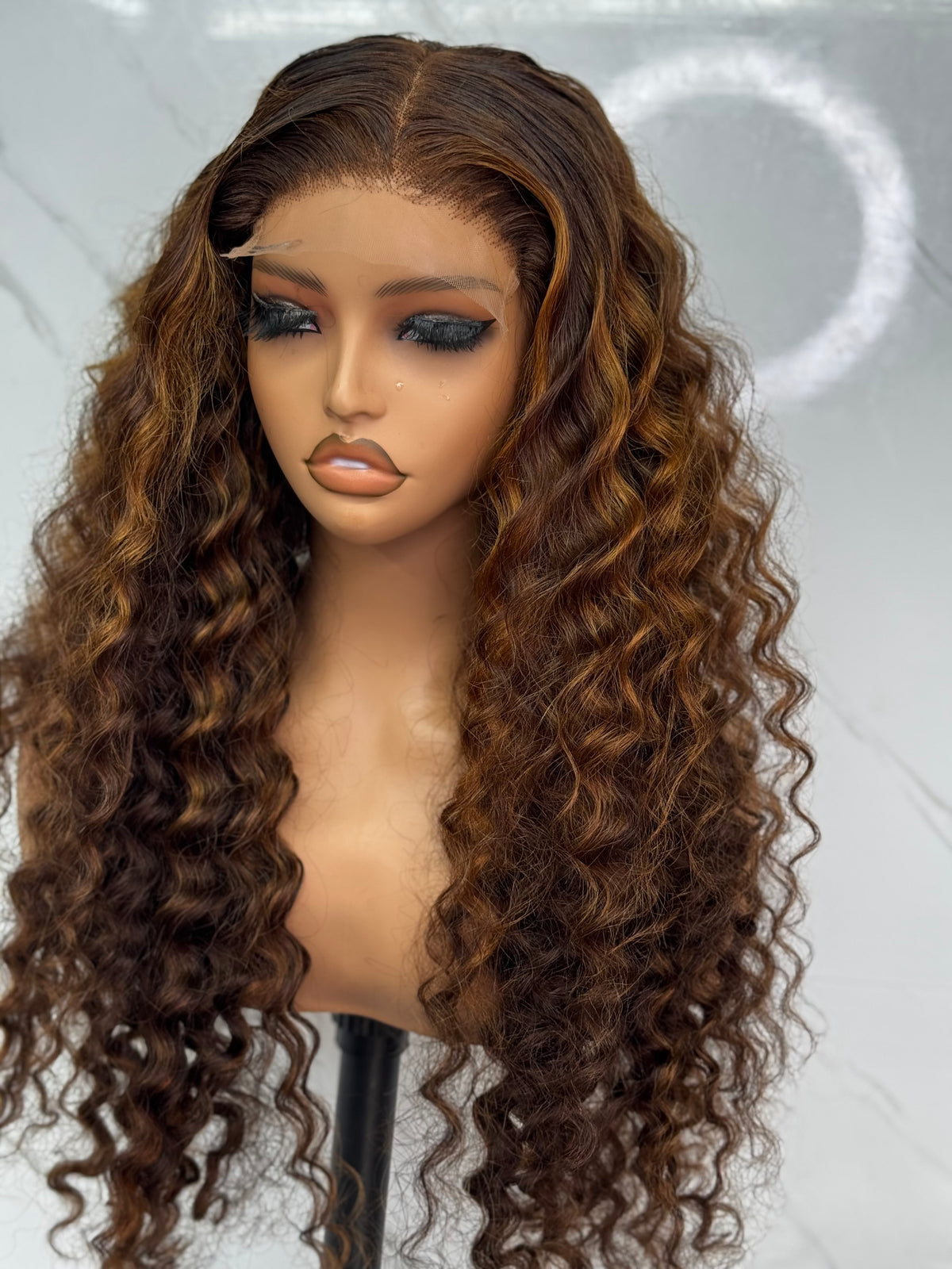 Luxe SDD Wigs 26” Brown Piano Ombre Curls 5x5 Glue-less Closure Lace Front 100% Human Hair Soft Comfortable for Daily Wear Natural Look