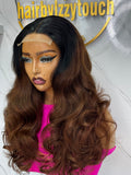 18” Luxe Wigs brown Ombre Bouncy with 5x5 glue less closure Lace F Wig for Women Natural Look Soft Comfortable Perfect for Daily Wear 100% Human Hair