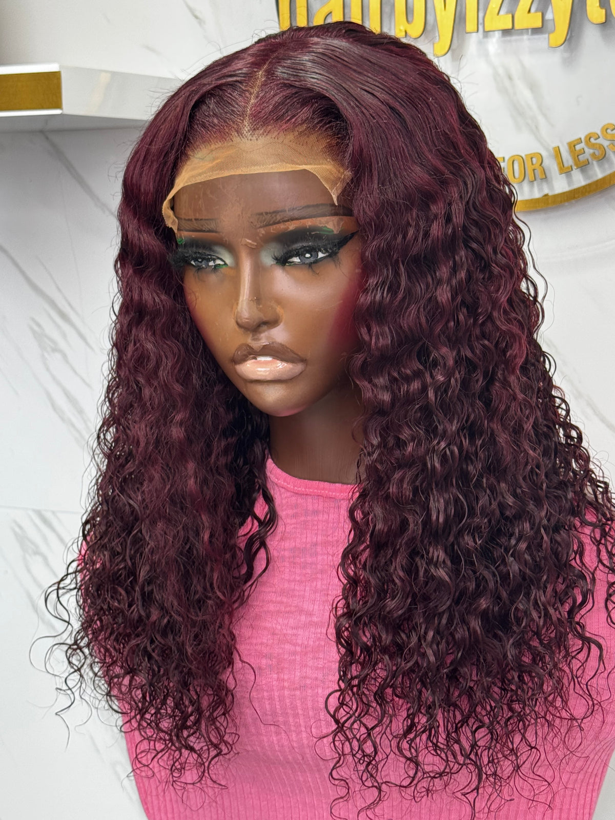 18-inch Lush burgundy Colour Curls Wig with 5x5 Closure Glueless 100% Human Hair for Natural Look 300g Perfect for Effortless Style