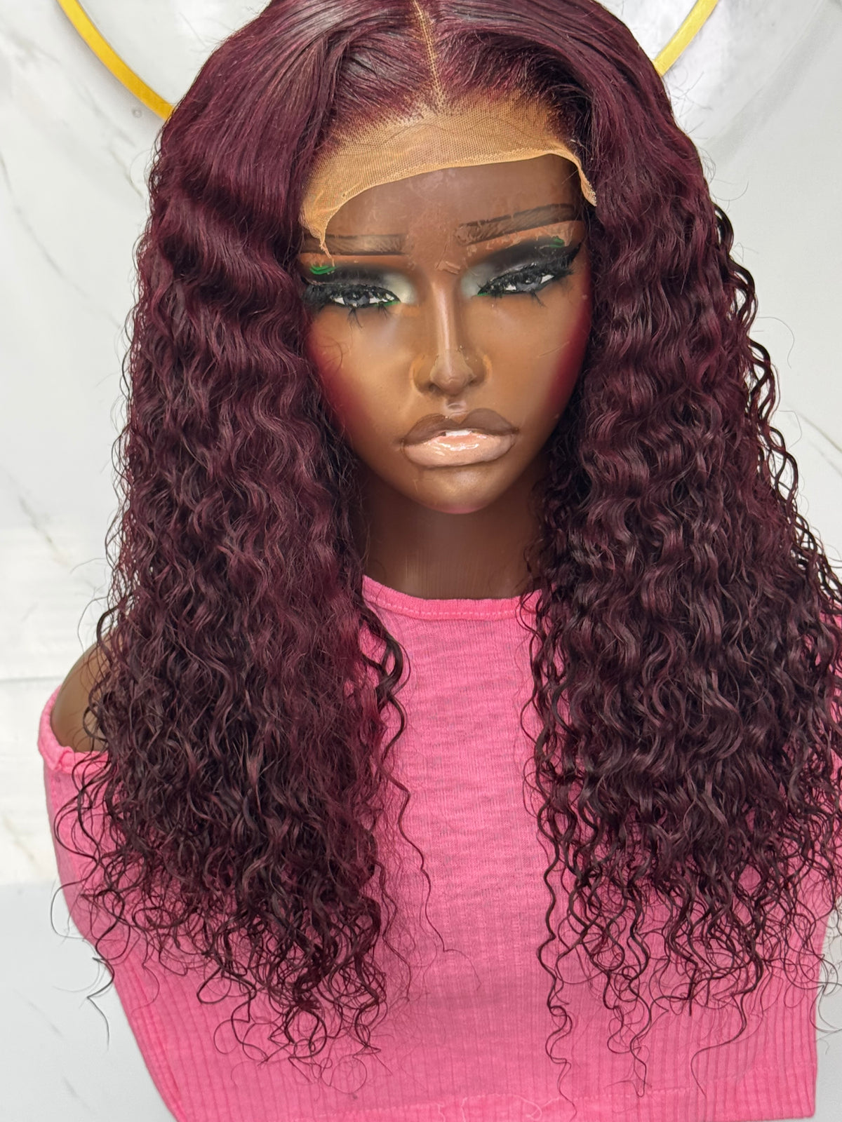 18-inch Lush burgundy Colour Curls Wig with 5x5 Closure Glueless 100% Human Hair for Natural Look 300g Perfect for Effortless Style