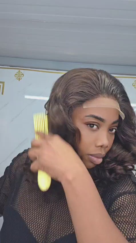 Glue Less 16" Brown Bouncy Wavy 5x5 Closure Lace 100% Human Hair Wig with Natural Look and Soft Texture for Everyday Wear Untitled Aug3_03:08:42